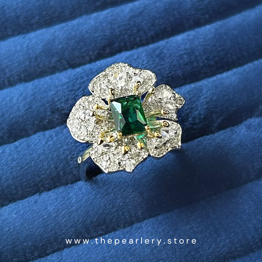 Sage Petal CZ Ring