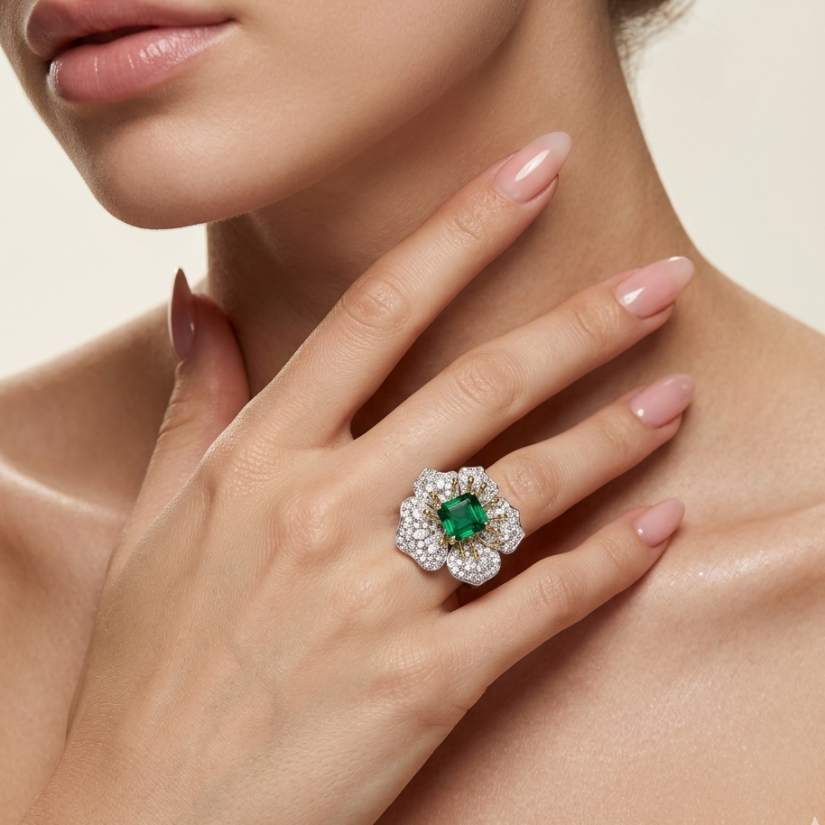 Sage Petal CZ Ring