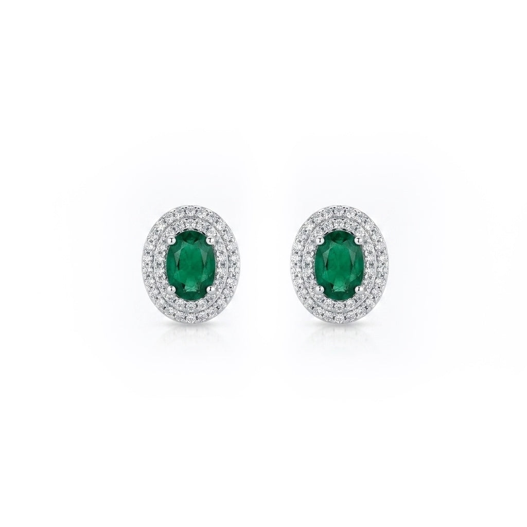 Teal CZ Oval Studs